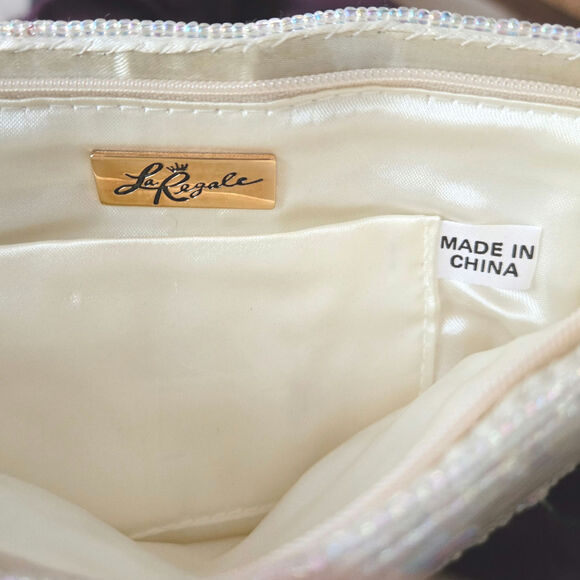 Vintage‎ La Regal White Iridescent Glass Beaded Evening Clutch Zip Top Closure - Picture 7 of 10